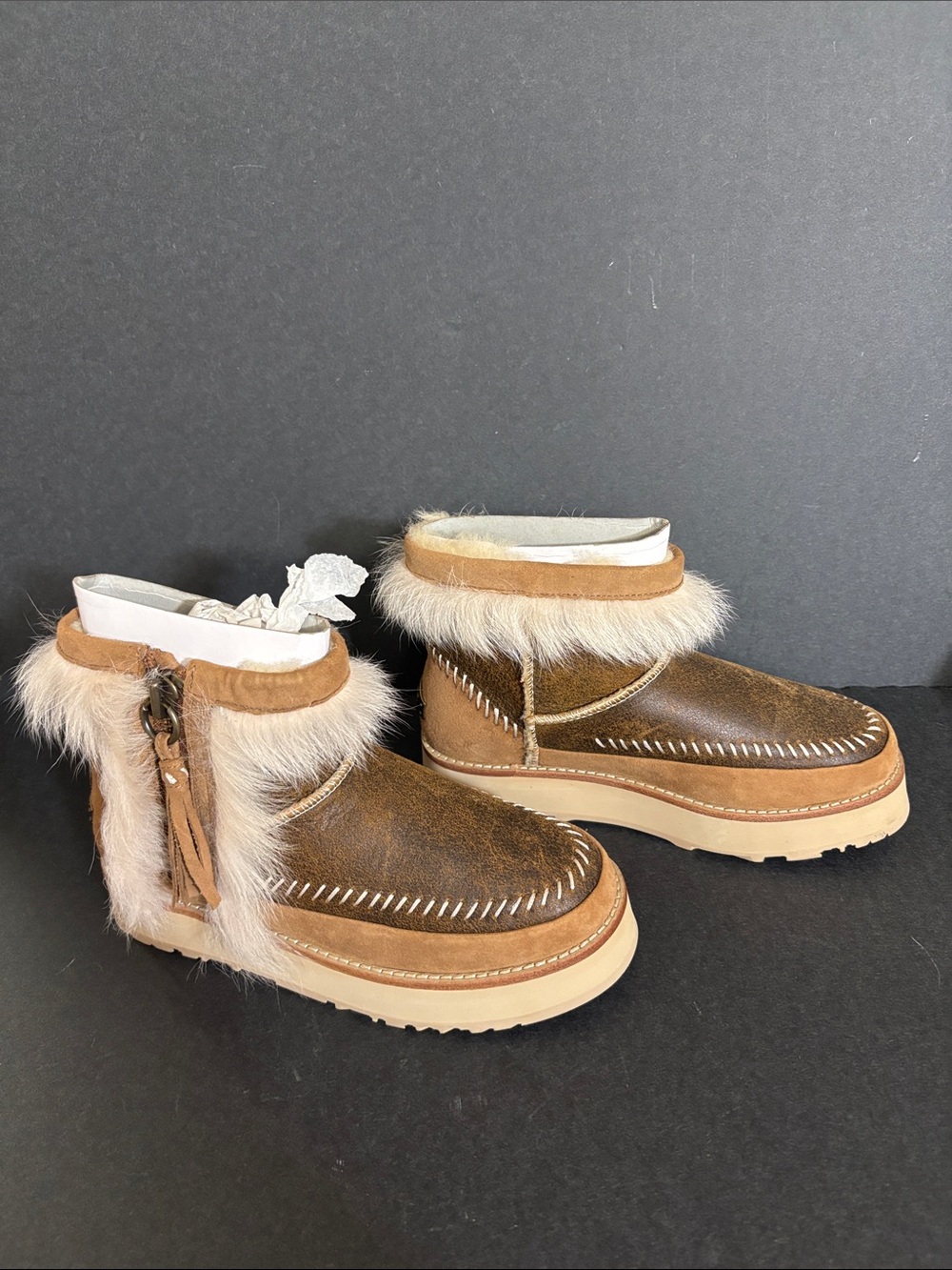 UGG Fluff Punk Shearling & Leather Booties Boots 6